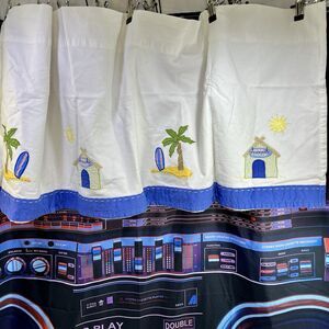 SET OF 2 - Pottery Barn Kids Island Surf Valance Cantonniere Surfboard Palm Tree